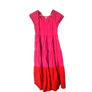 Peyton & Parker Pink Ruched Tiered Maxi Sundress with Scoop Neck, Small